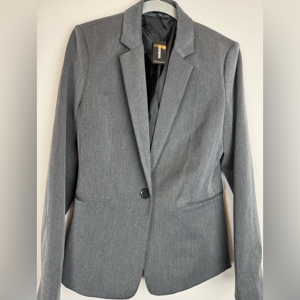NWT Express Size 8 Gray One Button Blazer Stretch Career Jacket $98